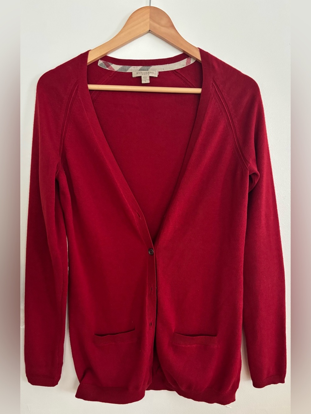 Burberry Brit Cotton-Cashmere Check Elbow-Patch Cardigan Size Small